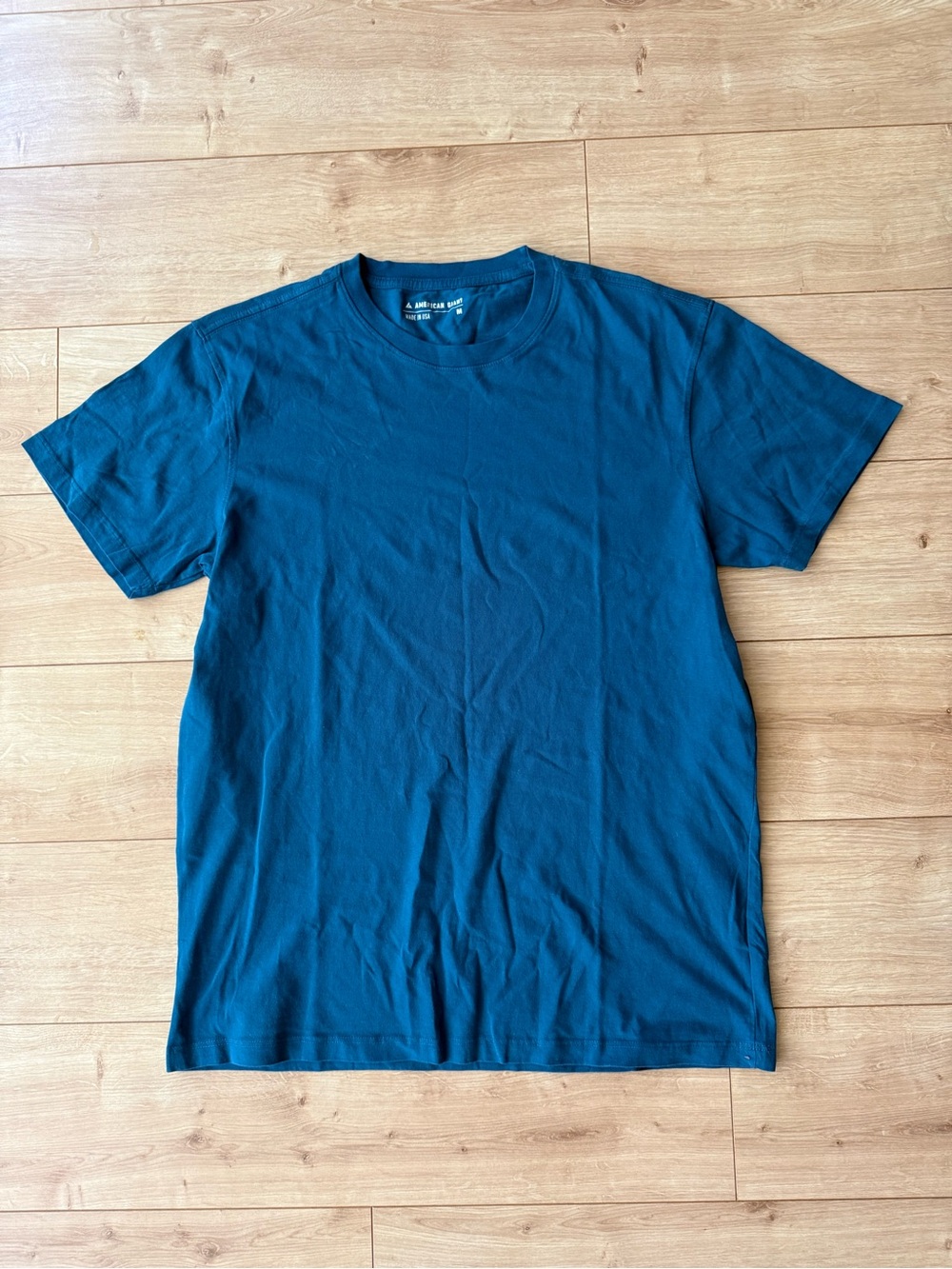 American Giant Made USA Teal Blue Crew Neck T Shirt Mens Medium 100% Cotton